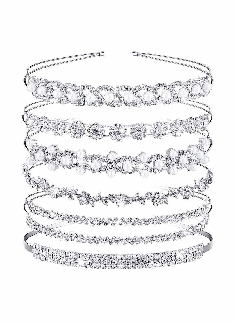 Loquat 6 Pieces Rhinestones Wedding Headbands Crystal Flower Girl Leaves Crown Headband Tiara Women's Faux Pearl Princess Hairband Headdress for Bride Bridesmaids Part - Image 1