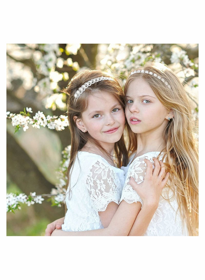 Loquat 6 Pieces Rhinestones Wedding Headbands Crystal Flower Girl Leaves Crown Headband Tiara Women's Faux Pearl Princess Hairband Headdress for Bride Bridesmaids Part - Image 2