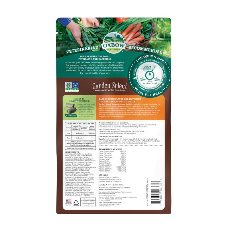 Oxbow Garden Select Mouse and Young Rat Food, Garden-Inspired Recipe for Young Rats and Mice of All Ages, Vitamin & Mineral Rich Pet Food Pellets, Non-GMO, Made in USA, 2 Pound Bag - Image 2