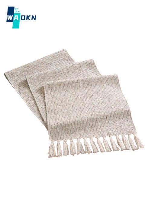 Solid Polyester and Cotton Table Runner, Farmhouse Style Hand-fringed Table Top Protection, Rustic Patchwork Tablecloth, Suitable for Wedding, Home and Table Decor 33 x 183 cm
