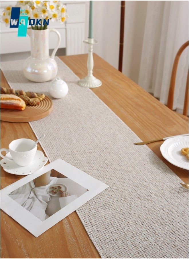 WAOKN Solid Polyester and Cotton Table Runner, Farmhouse Style Hand-fringed Table Top Protection, Rustic Patchwork Tablecloth, Suitable for Wedding, Home and Table Decor 33 x 183 cm  - Image 5