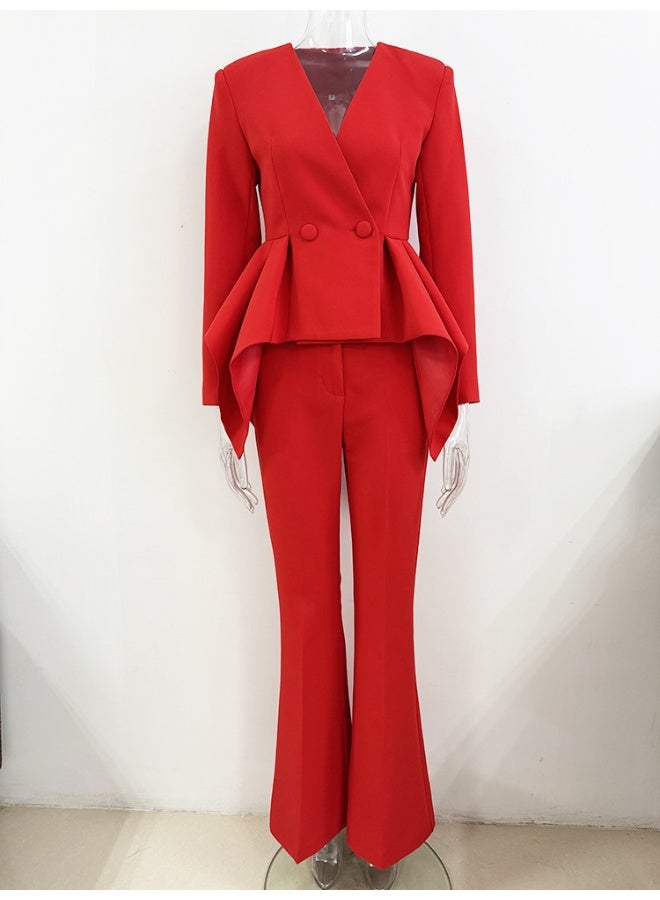 Madam Uniq Designer New Ruffle Hem Slim-Fit Top with Jacket and Flared Pants Set - Image 3
