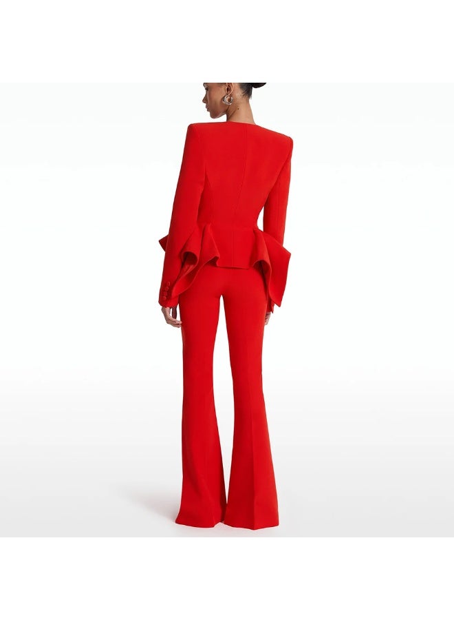 Madam Uniq Designer New Ruffle Hem Slim-Fit Top with Jacket and Flared Pants Set - Image 2