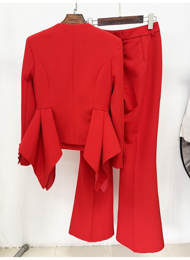 Madam Uniq Designer New Ruffle Hem Slim-Fit Top with Jacket and Flared Pants Set - Image 5