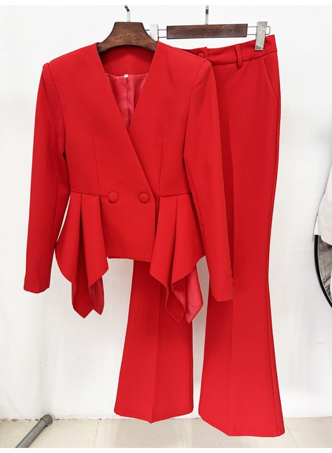 Madam Uniq Designer New Ruffle Hem Slim-Fit Top with Jacket and Flared Pants Set - Image 4