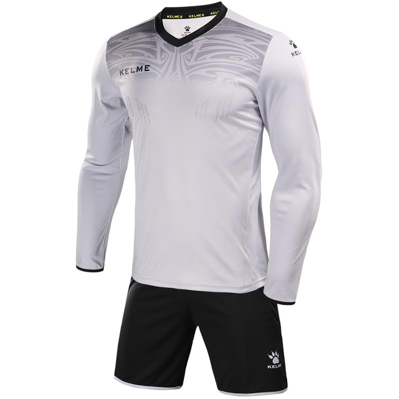 KELME Men Women Padded Goalkeeper Jersey and Shorts Youth Soccer Goalie Shirt Long Sleeve Adult Keeper Uniform KitGrey XXS