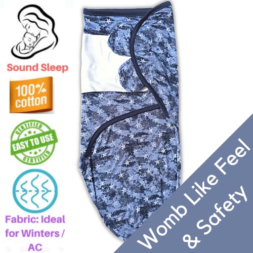 TuddyBuddy 100% Cotton Swaddle Wrap, Swaddle Sleeping Bag Cum Wearable Blanket for Babies, (Pack of 1 - Blue Stars - Blue, 0-3 Months) - Image 3