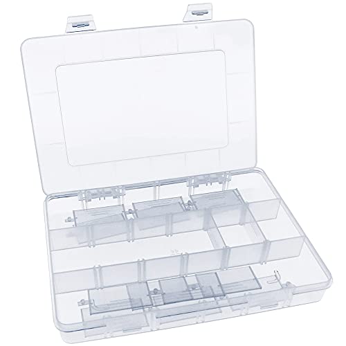 Xiaoyztan Clear Plastic Organizer, 18 Grids with Adjustable Dividers, Jewelry Box Bead Storage Container for Small Parts, Fishing Tackle, DIY Crafts, and Earrings, Overall 7.9 x 5.7 x 1.1 inch - Image 1