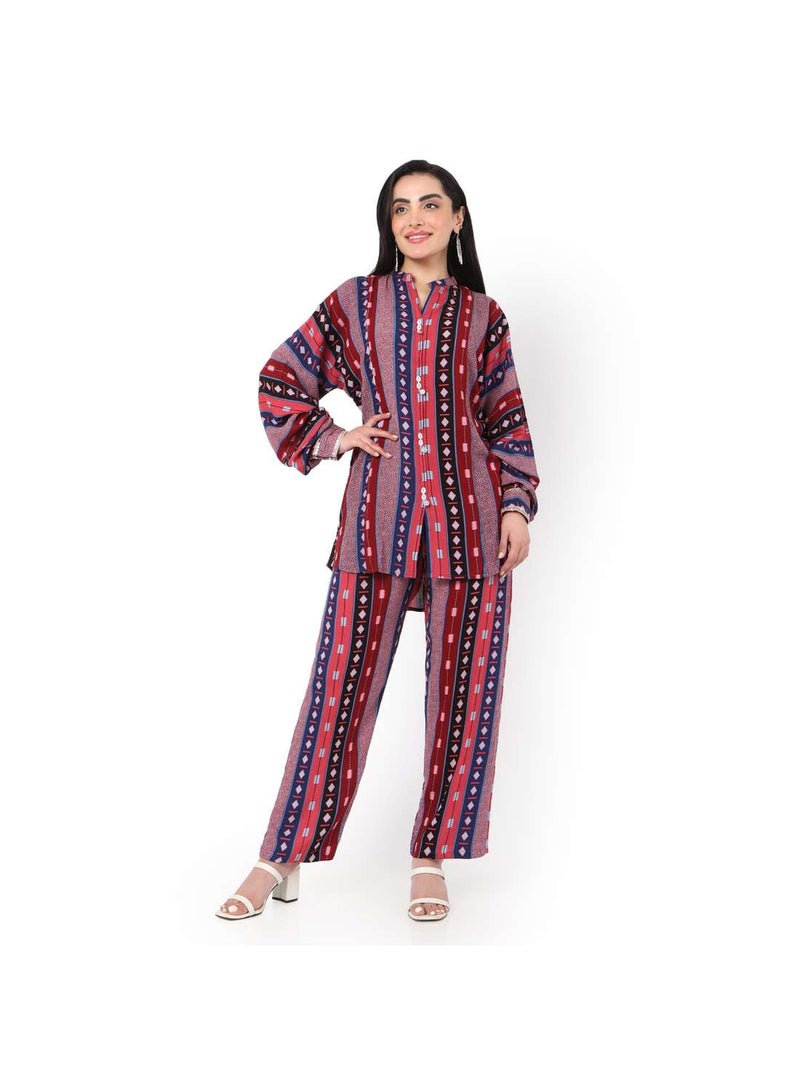 HANA & SARA PRINTED VISCOSE CASUAL ELEGANT CO-ORD SET FOR WOMENS ARABIC KAFTAN JALABIYA - Image 1