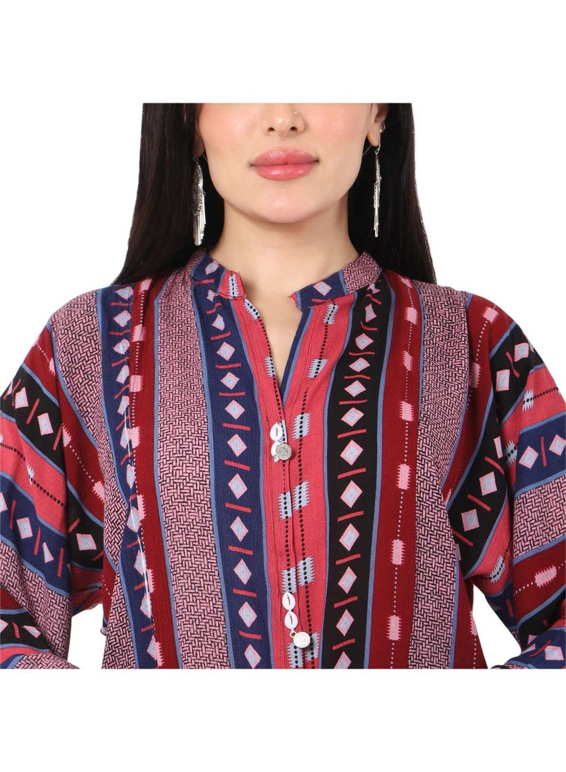 HANA & SARA PRINTED VISCOSE CASUAL ELEGANT CO-ORD SET FOR WOMENS ARABIC KAFTAN JALABIYA - Image 3