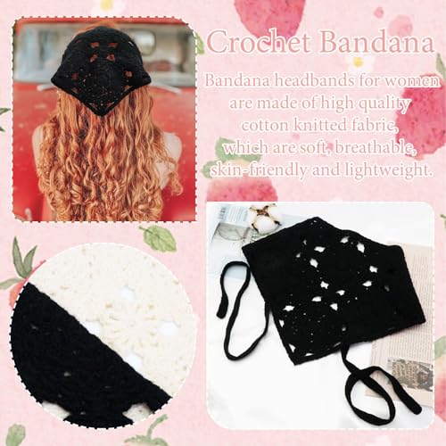 Indusoire 2 Pcs Head Scarf for Women, Crochet Headband for Women,Scarf, Stylish Hair Scarf for Women, Lightweight Lace Headwrap for Outdoor Activities - Image 4