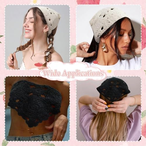 Indusoire 2 Pcs Head Scarf for Women, Crochet Headband for Women,Scarf, Stylish Hair Scarf for Women, Lightweight Lace Headwrap for Outdoor Activities - Image 5