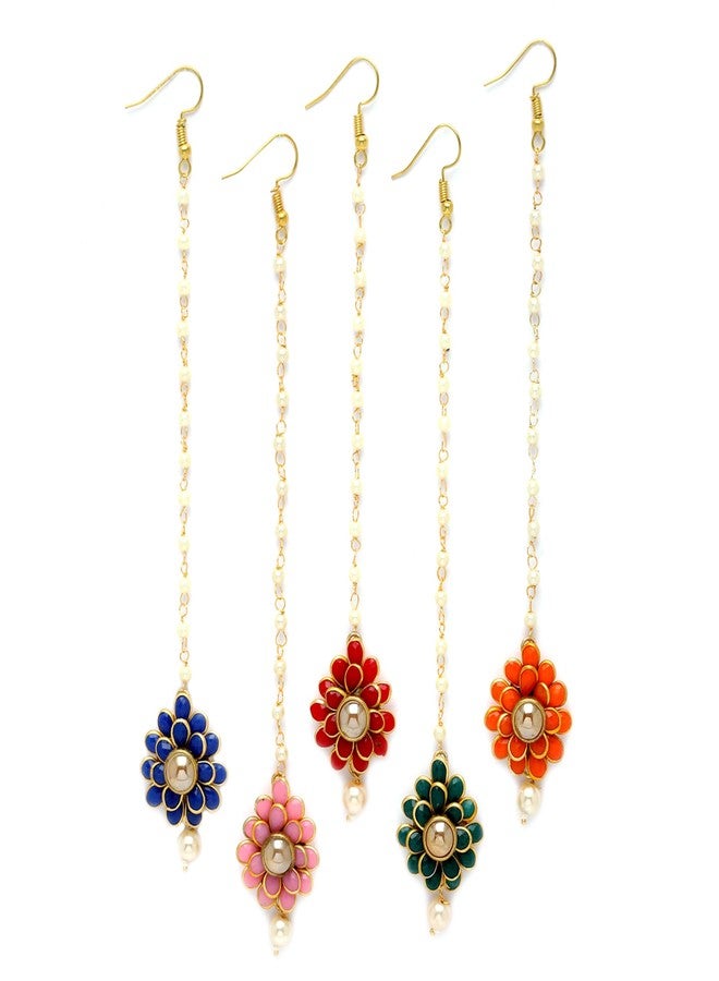 KENNICE Gold-Plated Pink-Green-Orange-Red-Blue AD with Pearls studded Flower Shaped MaangTikka For Women & Girls - Image 1