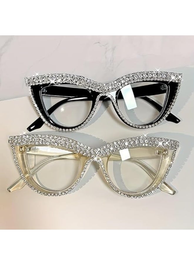 My souq Cat-Eye Reading Glasses with Rhinestone Embellishments - Clear Frame - Image 5