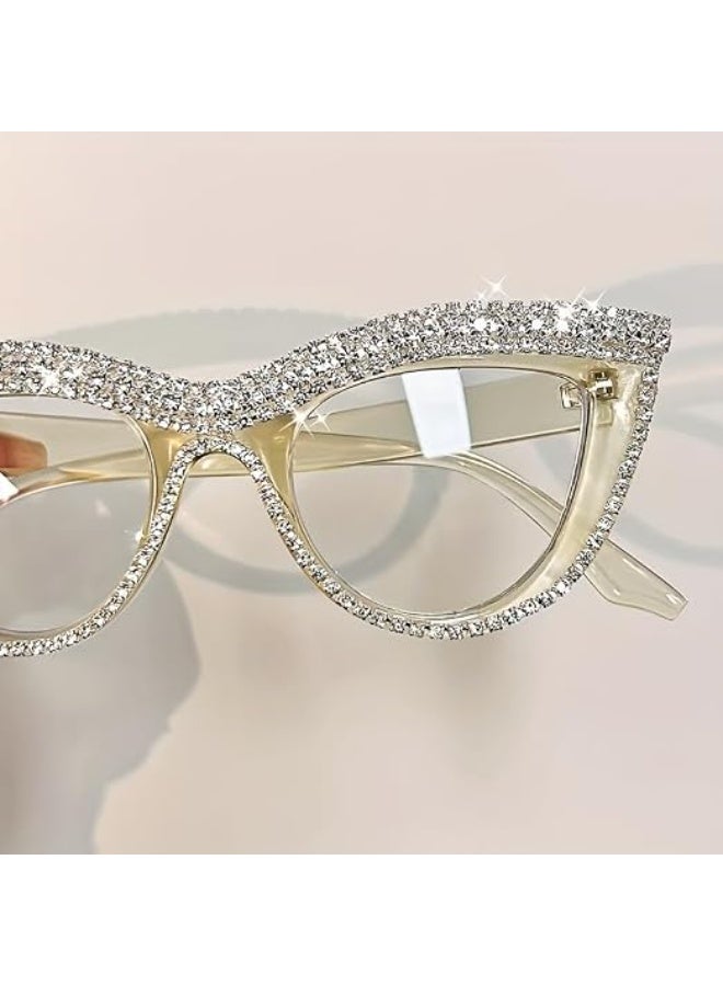 My souq Cat-Eye Reading Glasses with Rhinestone Embellishments - Clear Frame - Image 2