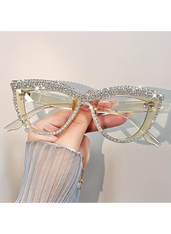 My souq Cat-Eye Reading Glasses with Rhinestone Embellishments - Clear Frame - Image 4