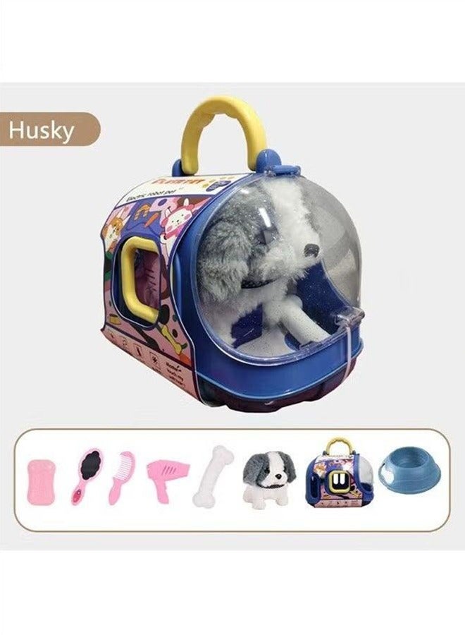 Children's Toys, Cute Pet Dogs And Dog Cages, Walking Calls, Electronic Toys, Interactive Birthday Gifts For Children And Babies, Made Of High-Quality Plush Materials, Comfortable And Soft, Smooth And Odorless, Non-Toxic, Husky  - Image 1