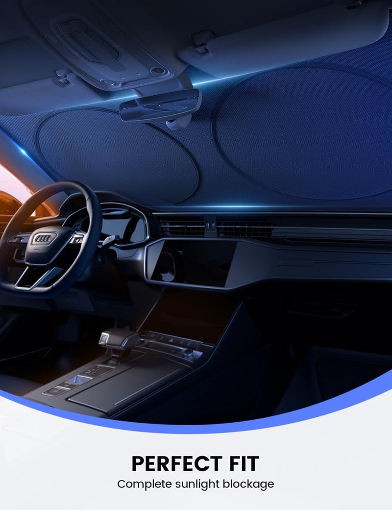 Lamicall Car Windshield Sun Shade – [64"L x 34"W] 4-Layer Reflective 240T Sun & UV Reflective Windshield Cover Sun Shade | Easy Install, FoldableWindshield Cover for Medium Sedan, SUV - Image 4