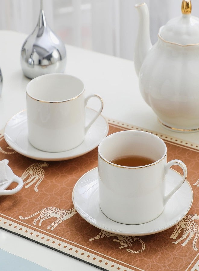 PRECITIME Classic White Porcelain 6.6oz Tea Cup and Saucer Set - 8 pieces cups and Saucers Set with gold trim, Elegant and Versatile for Daily Use, Gift - Image 4