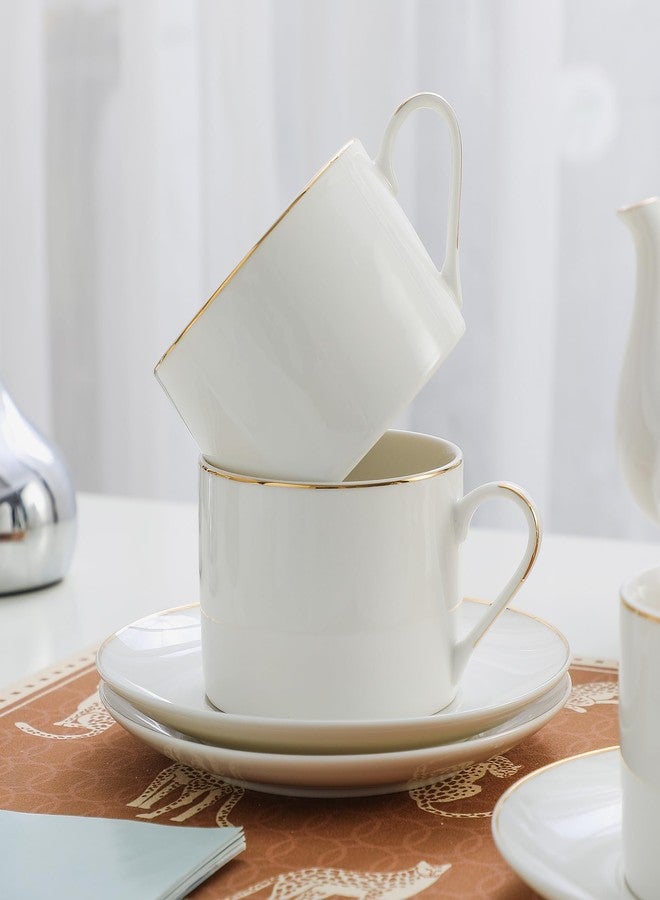 PRECITIME Classic White Porcelain 6.6oz Tea Cup and Saucer Set - 8 pieces cups and Saucers Set with gold trim, Elegant and Versatile for Daily Use, Gift - Image 5