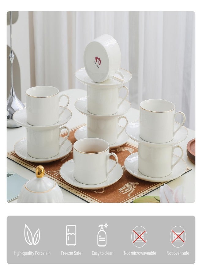 PRECITIME Classic White Porcelain 6.6oz Tea Cup and Saucer Set - 8 pieces cups and Saucers Set with gold trim, Elegant and Versatile for Daily Use, Gift - Image 3
