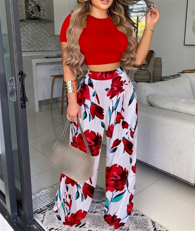2024 Autumn Casual Printed Womens Two-Piece Set Red print  - Image 1