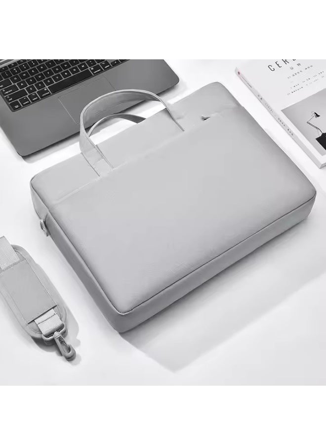 DUNISO Laptop bag, waterproof PU shoulder bag, suede lined storage bag，with handle and trolley box strap, scratch resistant, anti collision, and drop resistant, suitable for 14 inch laptops, grey - Image 1