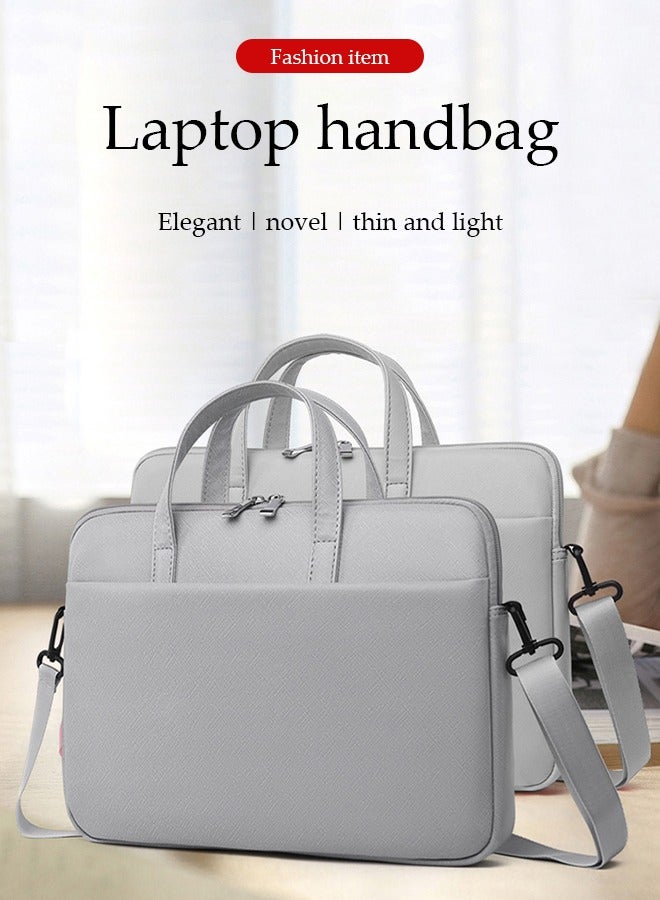 DUNISO Laptop bag, waterproof PU shoulder bag, suede lined storage bag，with handle and trolley box strap, scratch resistant, anti collision, and drop resistant, suitable for 14 inch laptops, grey - Image 3