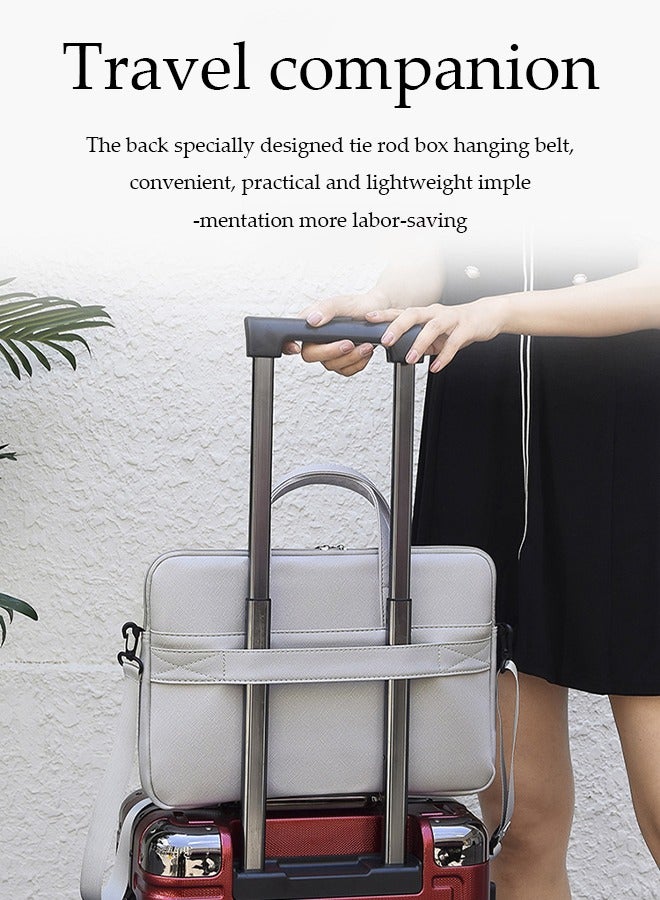 DUNISO Laptop bag, waterproof PU shoulder bag, suede lined storage bag，with handle and trolley box strap, scratch resistant, anti collision, and drop resistant, suitable for 14 inch laptops, grey - Image 5