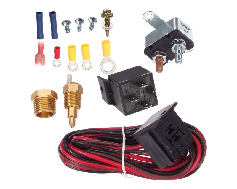 175185 Degree Electric Fan Relay Kit Cooling Fan Thermostat Switch Temp Sensor Temperature Fan Wiring Kit 40 50 60 AMP Relay Kit