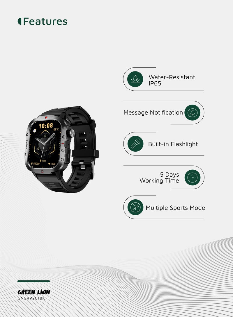 GREEN LION Gravix Smart Watch with LED Torch and Multiple Sports Mode / Smartwatch with 2.01" IPS Screen Size / Raise Wrist Wake Screen / Heart Rate / Call Records / Blood Oxygen - Black - Image 2