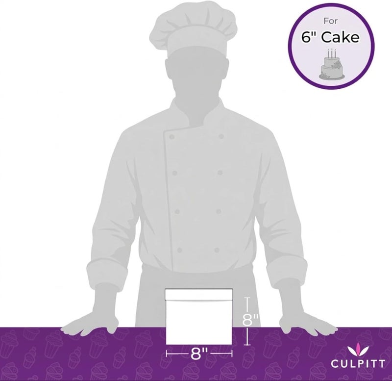 Culpitt Tall Cake Box & White Cake Board Set | 8" | 8 x 8 x 8 Inch Square Box and Matching Premium Masonite Cake Board, Extra Tall Box For Tiered or Decorated Cake Transport - Image 5