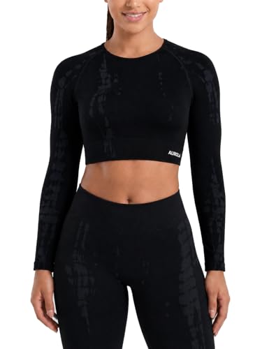 AUROLA Serpent Snake Long Sleeve Shirts for Women Seamless Workout Crop Tops Crew Neck Cropped T Shirt Athletic YogaBlackM - Image 1