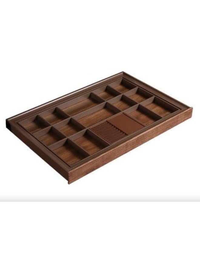 eurocliq Sliding Jewelry Drawer  Moka Finish Pull-Out Wardrobe Organizer with Walnut Wood Panels and Adjustable Compartments (864-900x55x465mm)  - Image 3