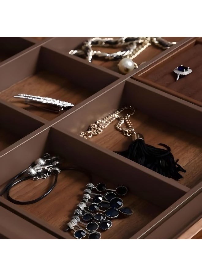 eurocliq Sliding Jewelry Drawer  Moka Finish Pull-Out Wardrobe Organizer with Walnut Wood Panels and Adjustable Compartments (864-900x55x465mm)  - Image 2