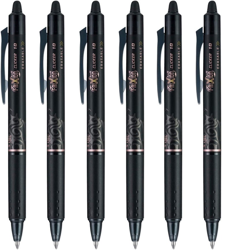 Pilot FriXion Clicker pen 1.0mm, Erasable Gel Pens, Bold Point, 6 pack (Black) - Image 1