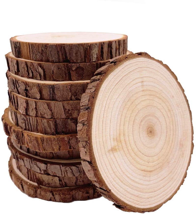 William Craft Unfinished Natural with Tree Bark Wood Slices 10 Pcs 4.2-4.7 inch Disc Coasters Wood Coaster Pieces Craft Wood kit Circles Crafts Christmas Ornaments DIY Crafts with Bark for Crafts Rustic Wedding - Image 1