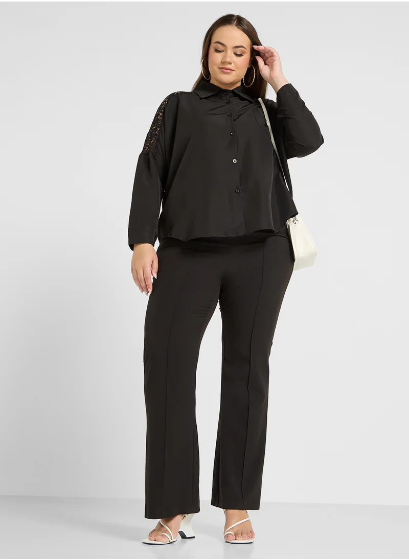 ايلا بلس Lace Shoulder Button Down Shirt
