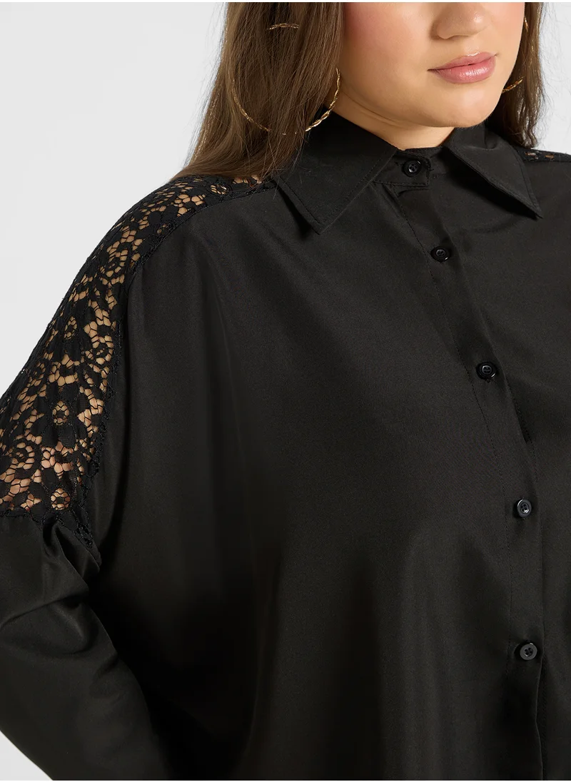 ايلا بلس Lace Shoulder Button Down Shirt