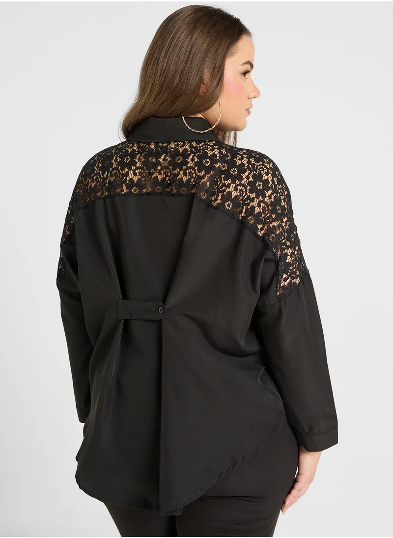 Ella Plus Lace Shoulder Button Down Shirt