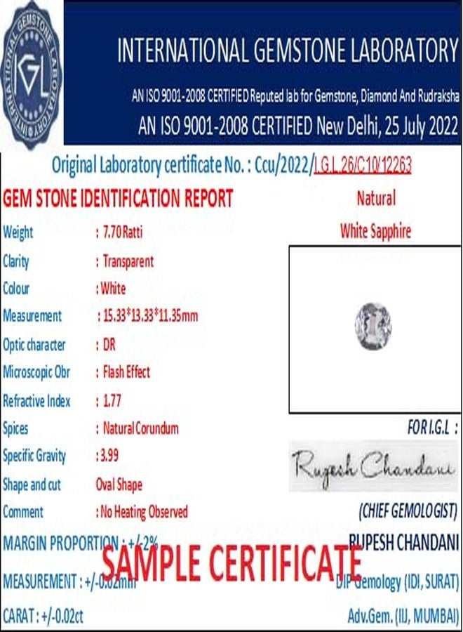 IRIS GEMS वाइट सफायर रतन फॉर रिंग ५.२५ कैरट / ५.७७ रत्ती White Sapphire Stone for Ring 5.25 Carat /5.77 Ratti Original Certified Safed Pokhraj Natural & pure from Sri Lanka Ceylon Unheated & Untreated - Image 4