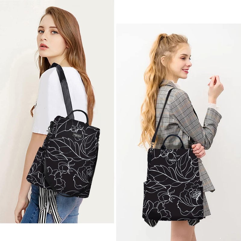 Fmeida Women's Anti-Theft Backpack Purse | Lightweight Travel Daypack for College, Work & Outdoor | Nylon Back pack with Minimalist Floral Design - Image 2
