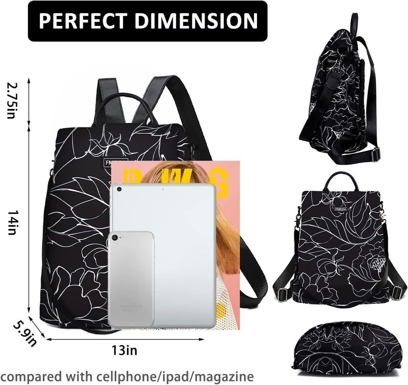 Fmeida Women's Anti-Theft Backpack Purse | Lightweight Travel Daypack for College, Work & Outdoor | Nylon Back pack with Minimalist Floral Design - Image 3