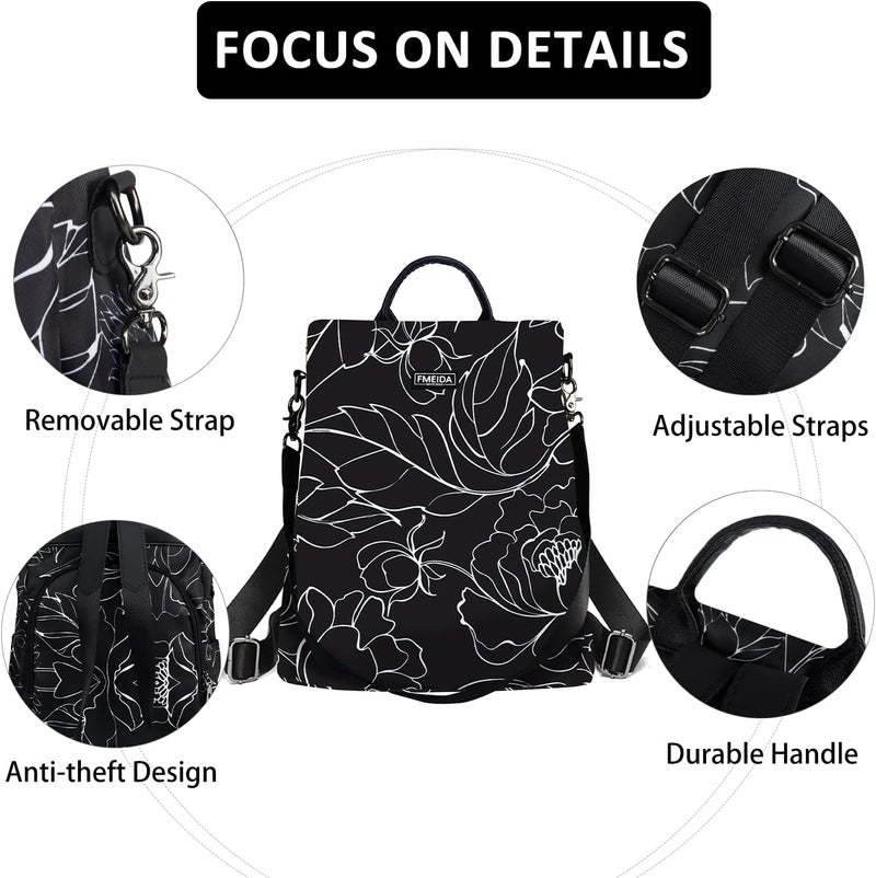 Fmeida Women's Anti-Theft Backpack Purse | Lightweight Travel Daypack for College, Work & Outdoor | Nylon Back pack with Minimalist Floral Design - Image 5