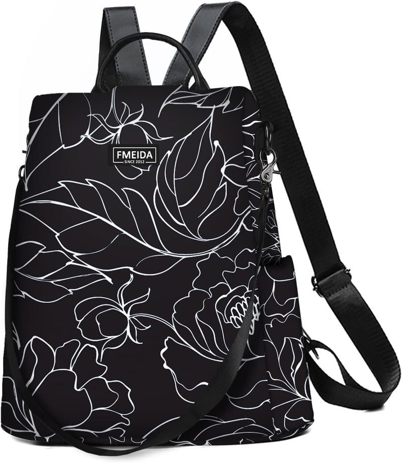 Fmeida Women's Anti-Theft Backpack Purse | Lightweight Travel Daypack for College, Work & Outdoor | Nylon Back pack with Minimalist Floral Design - Image 1
