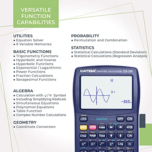 CATIGA CS229 Scientific Calculator with Graphics Functions, Multiple Modes with Intuitive User Interface, for Beginner and Advanced Courses - Image 4