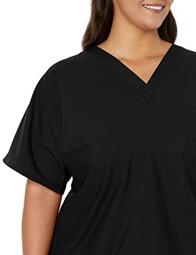 Landau Essentials Unisex Relaxed Fit 1-Pocket V-Neck Scrub Top 7502 Black - Image 3