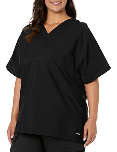 Landau Essentials Unisex Relaxed Fit 1-Pocket V-Neck Scrub Top 7502 Black - Image 1