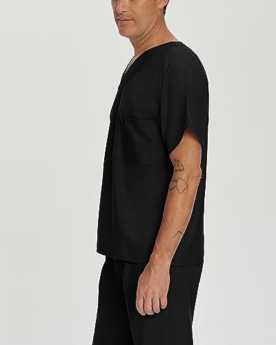 Landau Essentials Unisex Relaxed Fit 1-Pocket V-Neck Scrub Top 7502 Black - Image 5
