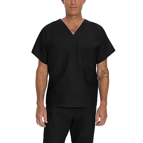 Landau Essentials Unisex Relaxed Fit 1-Pocket V-Neck Scrub Top 7502 Black - Image 4